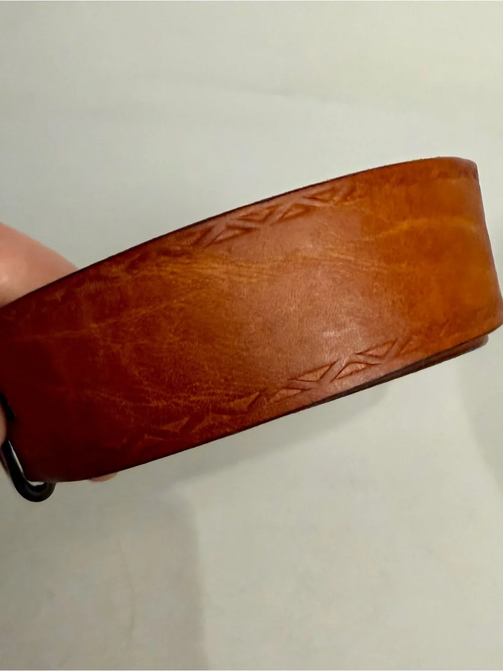 VTG Devonshire 34 1.5” Moccasin Elk Leather Belt Top Grain Silver Brass Buckle